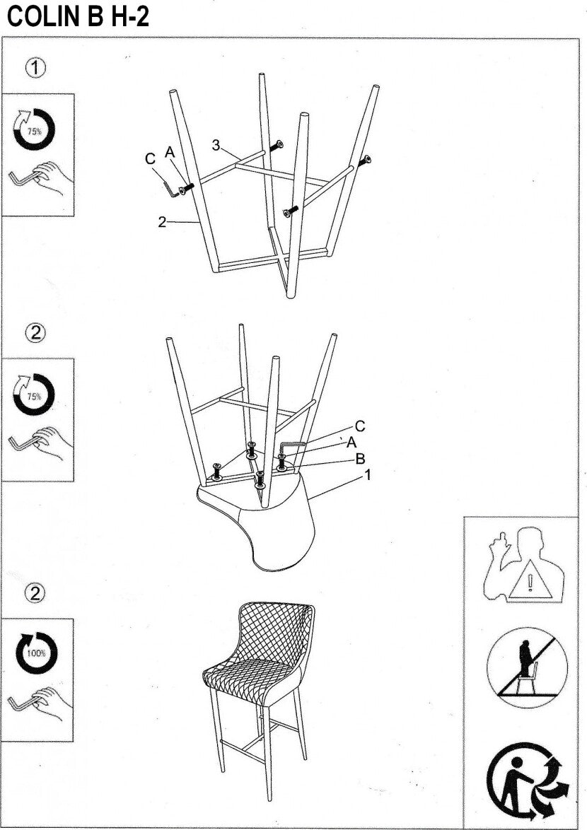 Bar Stool Colin B H-3 | size: Length: 46cm, Width: 45cm, Height: 88cm, Depth: 41cm | color: Gray | image: 7 | variant: 1012039