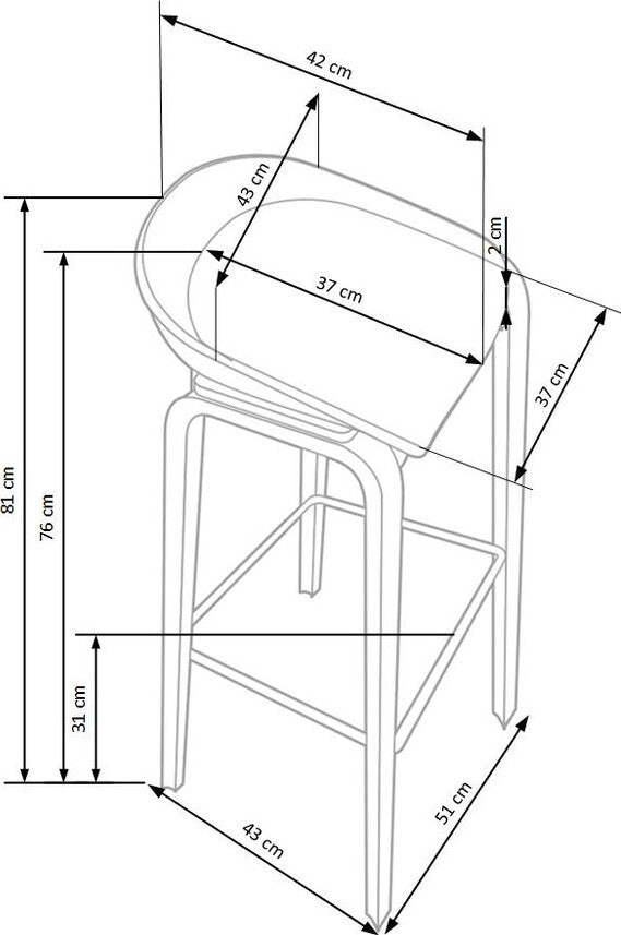 Bar Stool East Whitehaven | size: Length: 42cm, Width: 43cm, Height: 76-81cm, Depth: 42cm | color: White | image: 14 | variant: 1007052