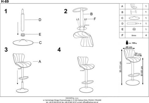Bar Stool East Wickford | size: Length: 48cm, Width: 48cm, Height: 91-111cm, Depth: 55cm | color: Black | image: 8 | variant: 1007054