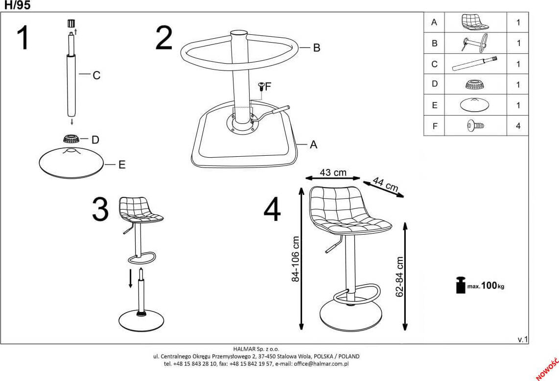 Bar Stool Vibo Valentia | size: Length: 43cm, Width: 43cm, Height: 84-106cm, Depth: 44cm | color: Green | image: 16 | variant: 1003054