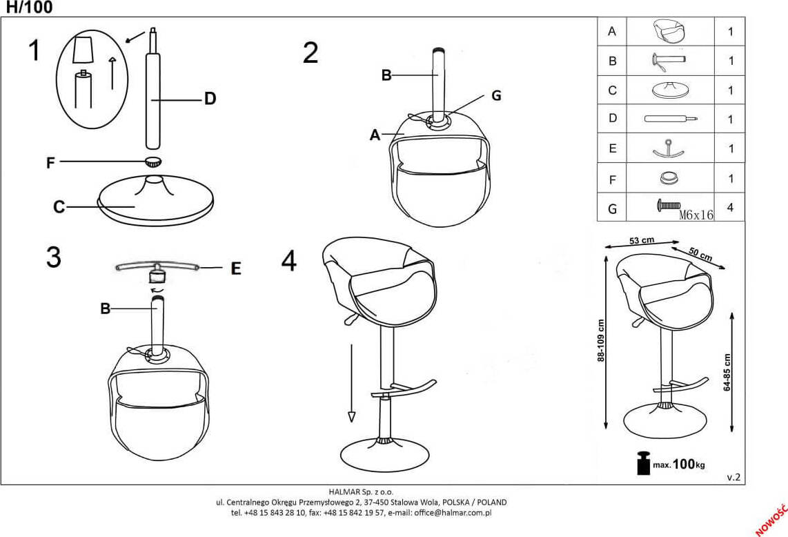 Bar Stool West Oxford | size: Length: 50cm, Width: 53cm, Height: 109cm, Depth: 50cm | color: Black | image: 3 | variant: 1007058