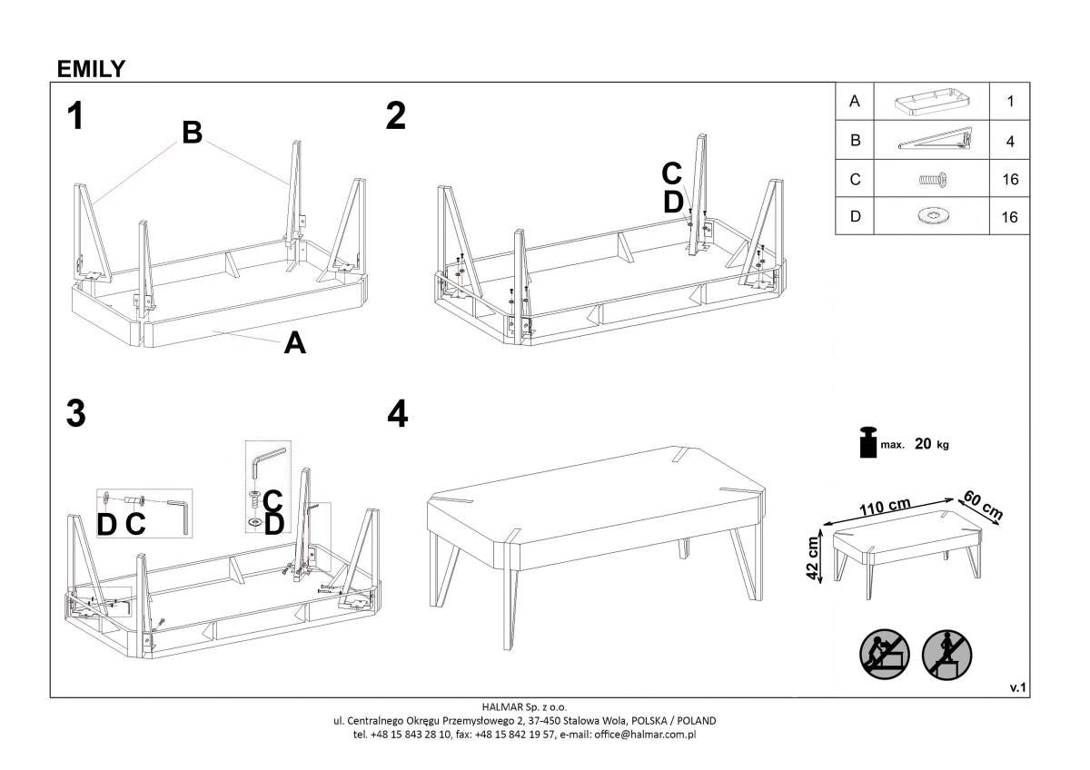 Coffee Table Frankfurt | size: Length: 60cm, Width: 110cm, Height: 42cm | color: White/Oak | image: 1 | variant: 1003264