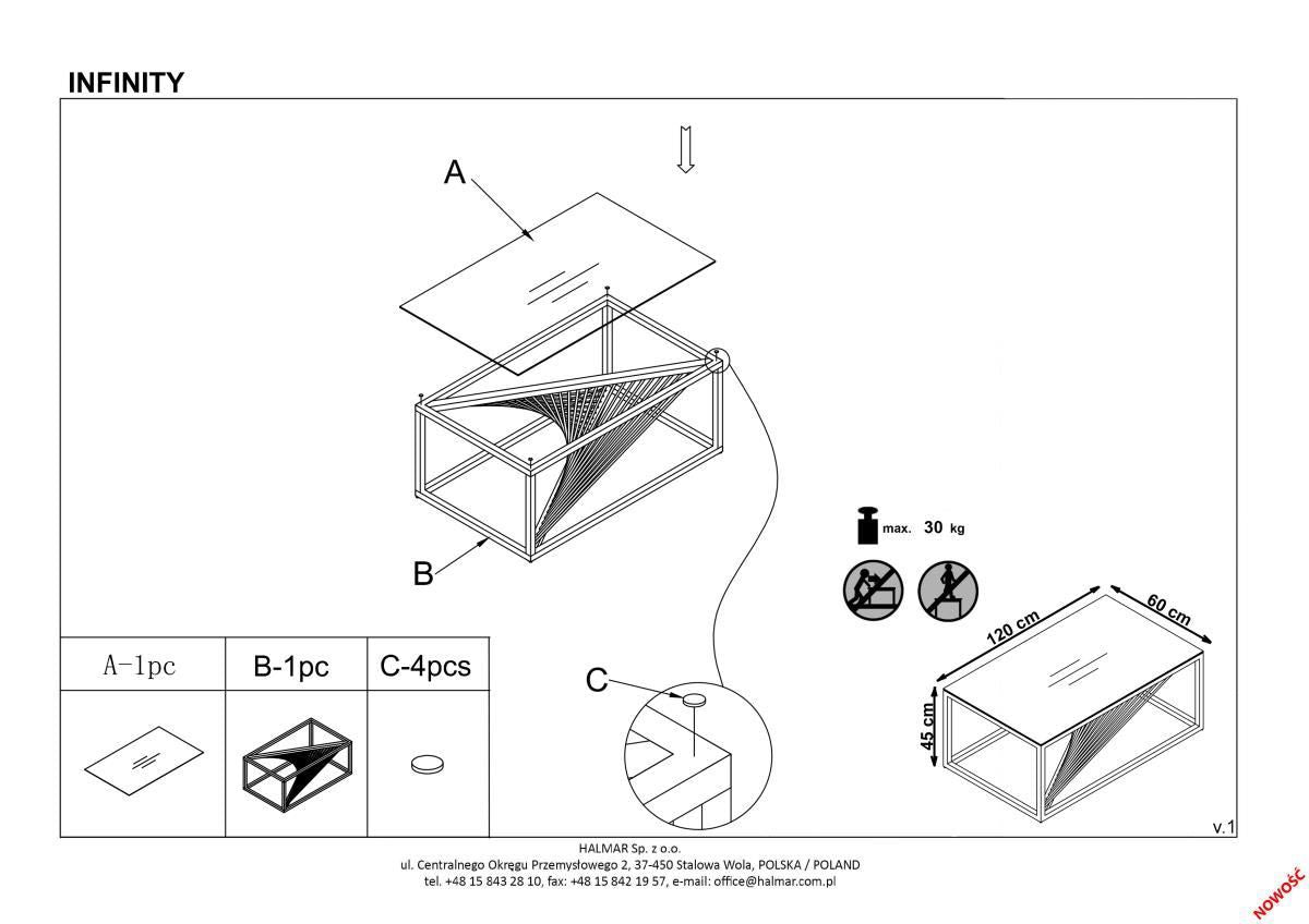 Coffee Table Wigan | size: Length: 60cm, Width: 120cm, Height: 45cm | color: Silver | image: 5 | variant: 1006780