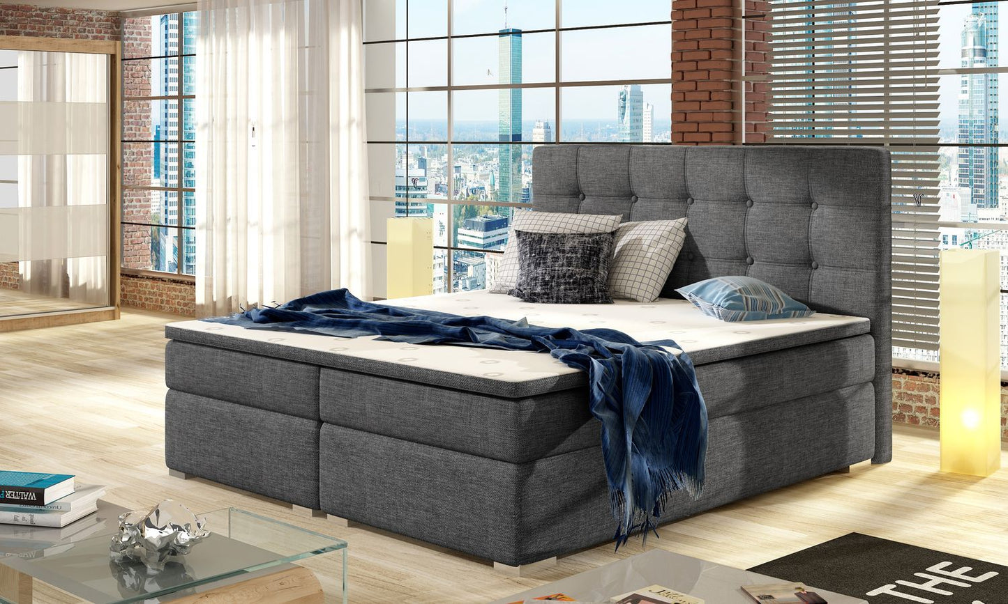Continental Double Bed Inez 1 | size: Length: 205cm, Width: 143cm, Height: 105cm | color: Gray | image: 1 | variant: 1009328