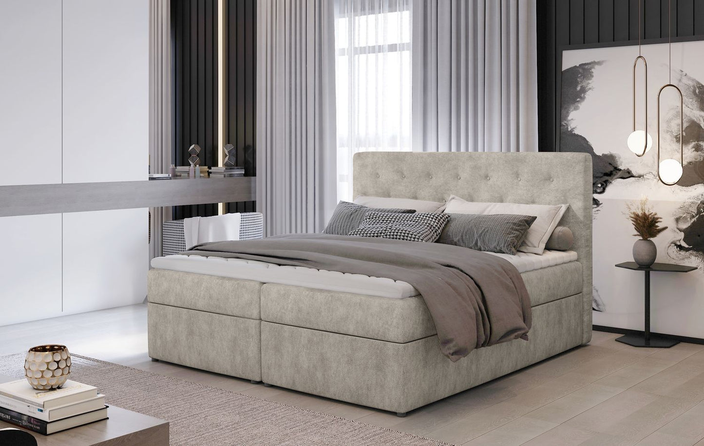 Continental Double Bed Loree | size: Length: 215cm, Width: 140cm, Height: 115cm | color: Dora | image: 1 | variant: 1009390