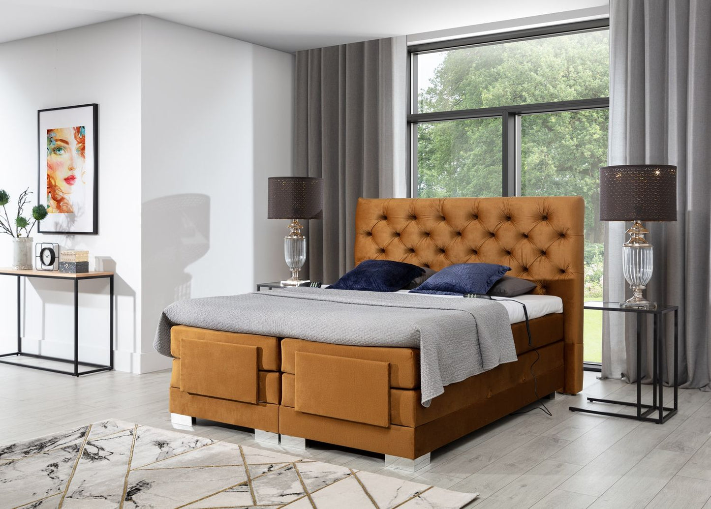 Continental Double Bed Sunderland 1 | size: Length: 217cm, Width: 178cm, Height: 130cm | color: Yellow | image: 1 | variant: 1012588