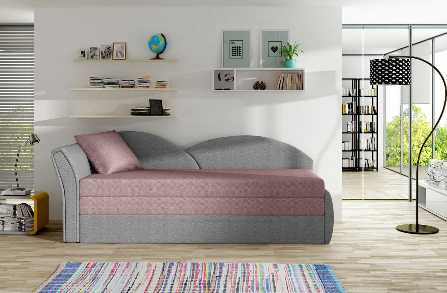 Corner Sleeper Sofa Aga 4 | size: Width: 218cm, Height: 77cm, Depth: 80cm | color: Grey/Pink | image: 1 | variant: 1014028