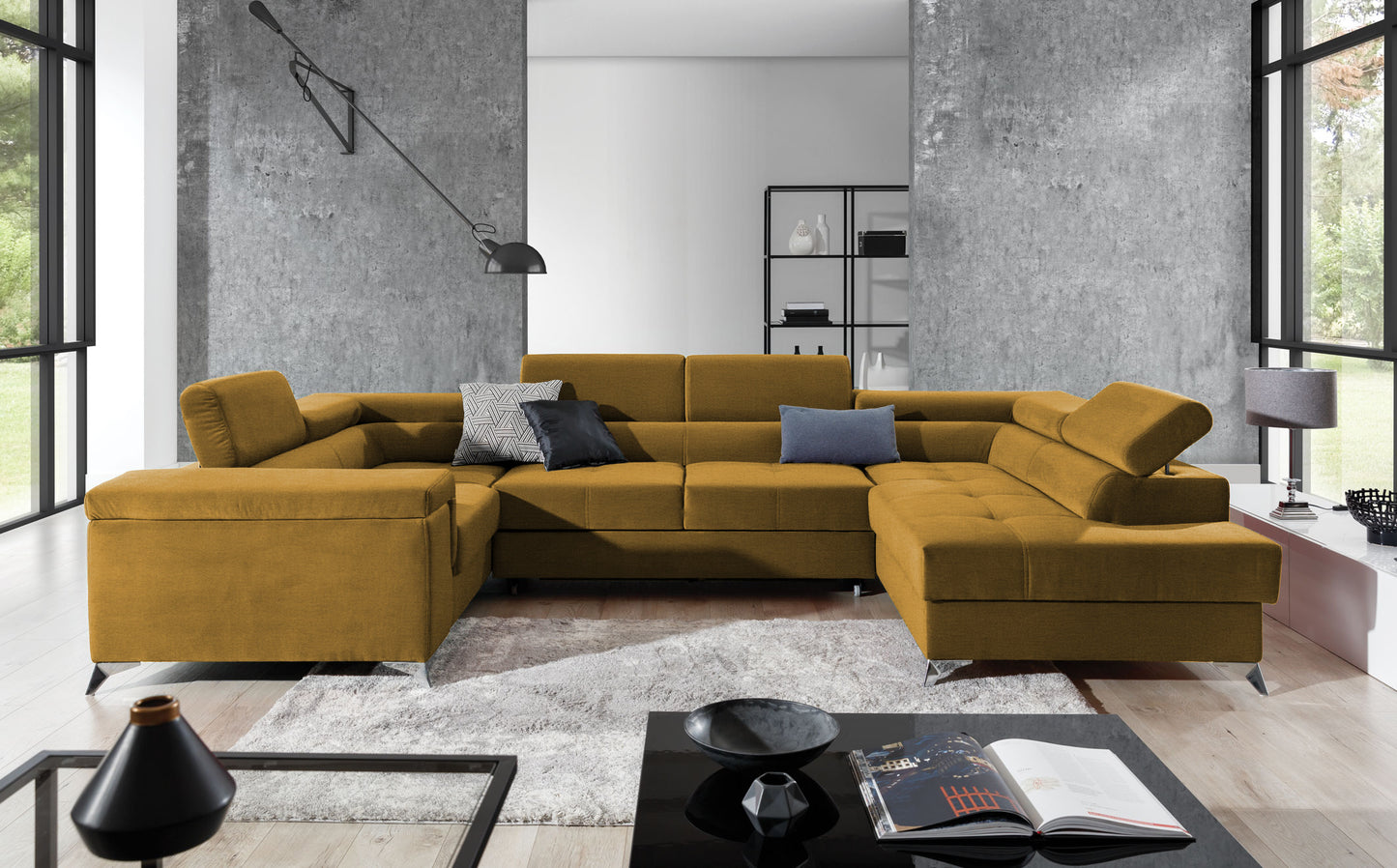 Corner Sleeper Sofa Corby 48 | size: Width: 208cm, Height: 88cm, Depth: 43cm | color: Yellow | image: 1 | variant: 1017462