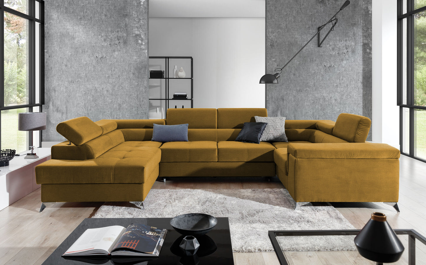 Corner Sleeper Sofa Corby 49 | size: Width: 208cm, Height: 88cm, Depth: 43cm | color: Yellow | image: 1 | variant: 1017463