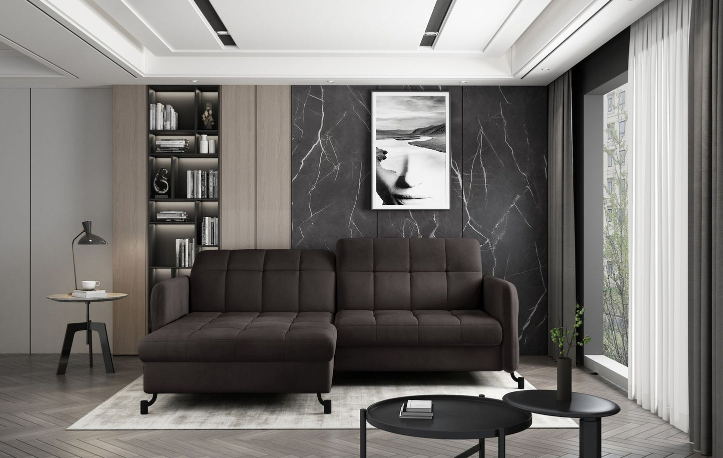 Corner Sleeper Sofa East Pittsburgh 52 | size: Width: 225cm, Height: 105cm, Depth: 160cm | color: Mat/Velvet | image: 1 | variant: 1016975