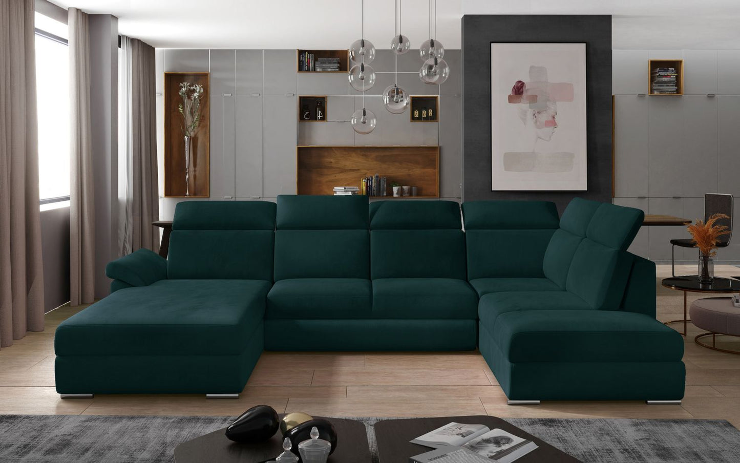 Corner Sleeper Sofa Evanell 34 | size: Width: 336cm, Height: 102cm, Depth: 216cm | color: Mat/Velvet | image: 1 | variant: 1015641
