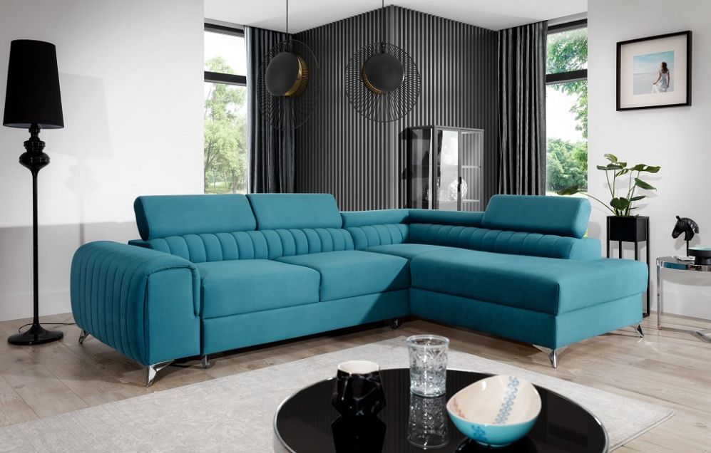 Corner Sleeper Sofa Laurence 10 | size: Width: 275cm, Height: 98cm, Depth: 205cm | color: Blue | image: 0 | variant: 1012672
