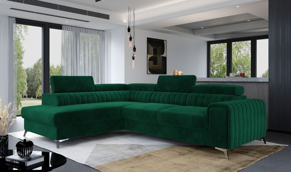 Corner Sleeper Sofa Laurence 3 | size: Width: 275cm, Height: 98cm, Depth: 205cm | color: Green | image: 0 | variant: 1012665