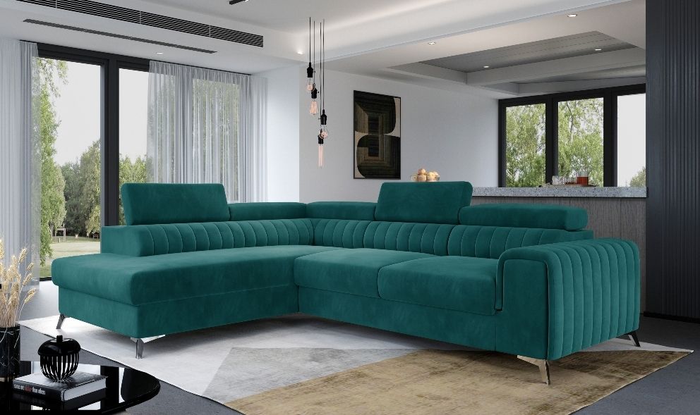 Corner Sleeper Sofa Laurence 4 | size: Width: 275cm, Height: 98cm, Depth: 205cm | color: Green | image: 0 | variant: 1012666