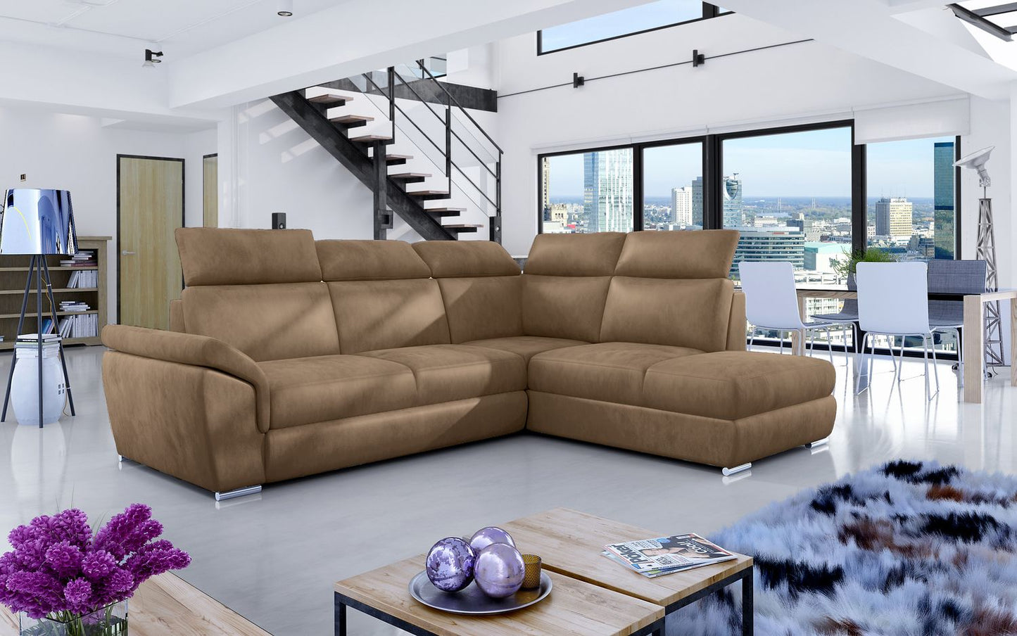 Corner Sleeper Sofa Melton Mowbray 5 | size: Width: 260cm, Height: 102cm, Depth: 60cm | color: Beige | image: 1 | variant: 1016840