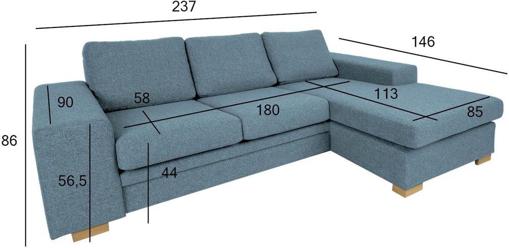 Corner Sofa Hinckley | size: Width: 237cm, Height: 86cm, Depth: 146cm | color: Blue | image: 7 | variant: 1000320