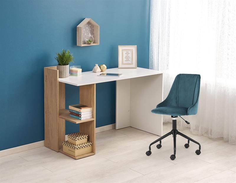 Desk Detroit | size: Length: 57cm, Width: 122cm, Height: 85cm | color: White/Oak | image: 0 | variant: 1003243