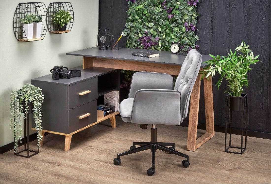 Desk West Ascot | size: Length: 90cm, Width: 210cm, Height: 78cm | color: Oak/Grey | image: 5 | variant: 1007203