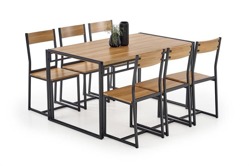 Dining Room Furniture Set Bolivar | size: Length: 80cm, Width: 140cm, Height: 75cm | color: Black/Oak | image: 1 | variant: 1011353