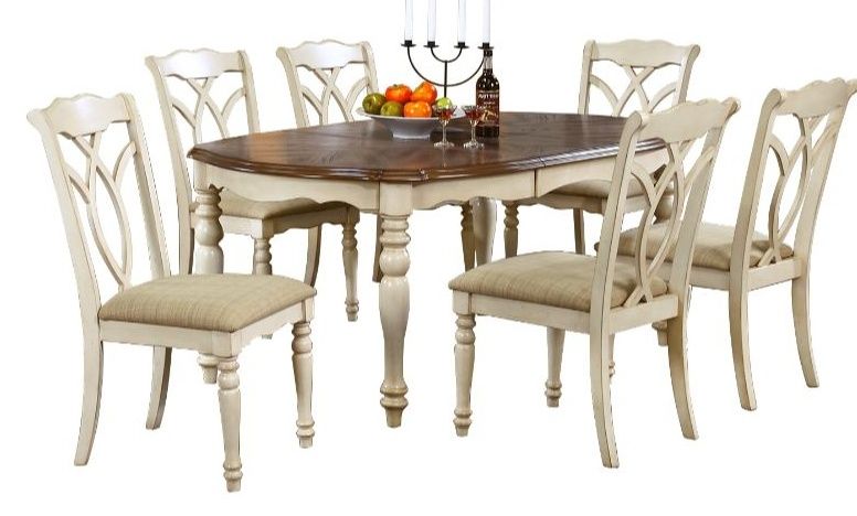 Dining Room Furniture Set Lily | size: Length: 106.5cm, Width: 182cm, Height: 76cm | color: White/Brown | image: 0 | variant: 1011360