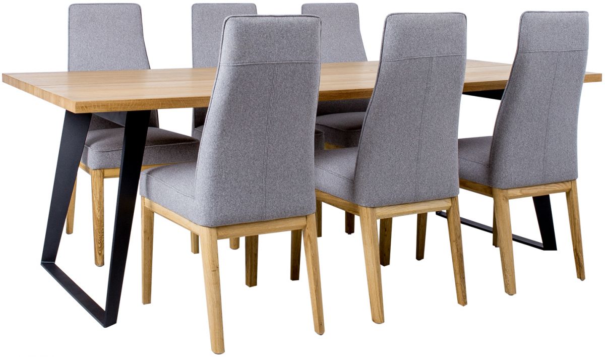 Dining Room Furniture Set Lisbon | size: Length: 100cm, Width: 220cm, Height: 75cm | color: Black/Oak/Grey | image: 1 | variant: 1012386