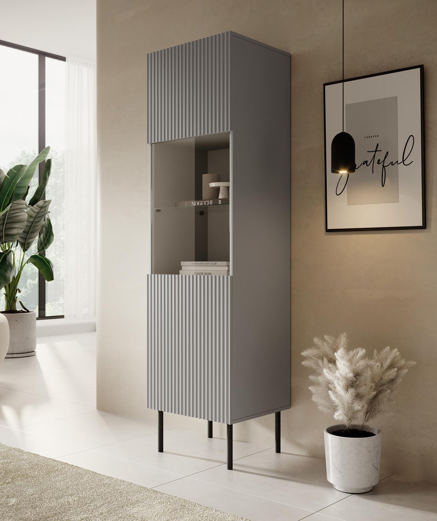 Display Cabinet West Halstead | size: Width: 50cm, Height: 180cm, Depth: 42cm | color: Gray | image: 2 | variant: 1007341