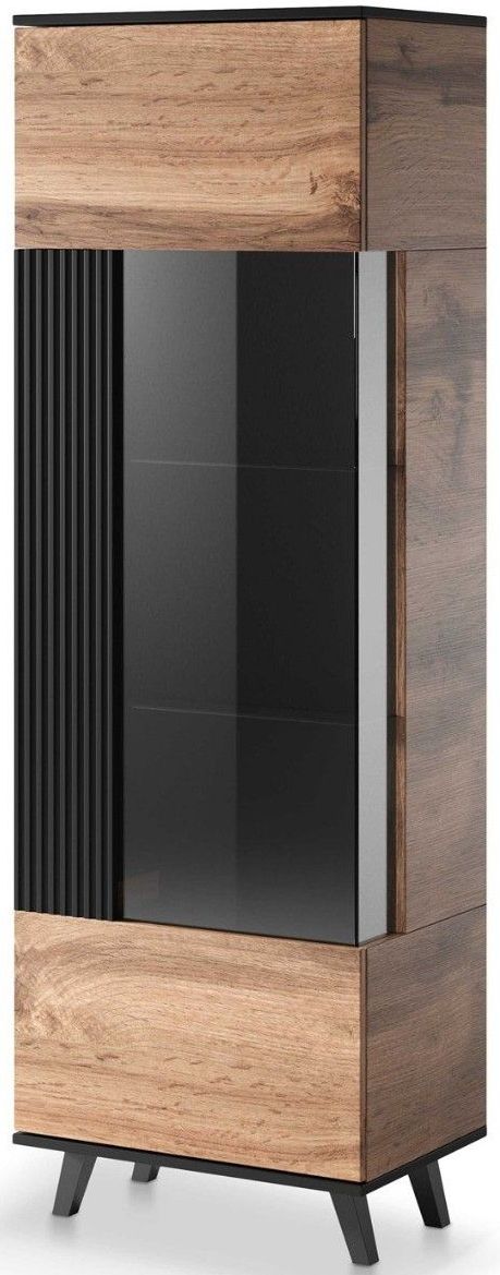 Display Cabinet West Whitchurch | size: Width: 60cm, Height: 182cm, Depth: 40cm | color: Black/Oak | image: 1 | variant: 1007211