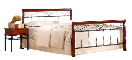 Double Bed East Benevento | size: Length: 219cm, Width: 162cm, Height: 101cm | color: Black/cherry wood | image: 1 | variant: 1006668