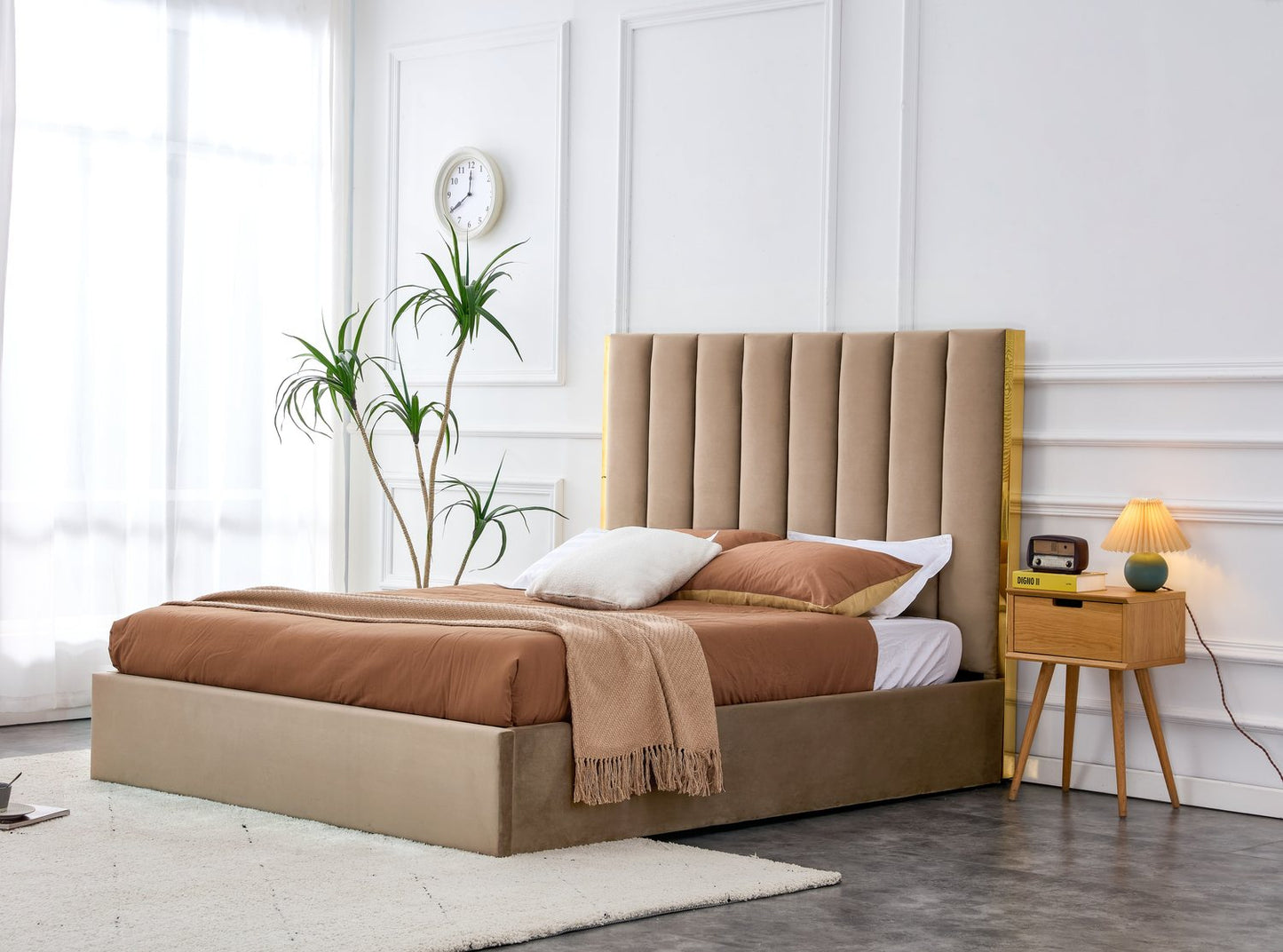 Double Bed Manchester | size: Length: 214cm, Width: 171cm, Height: 33cm | color: Beige/Gold | image: 3 | variant: 1003385