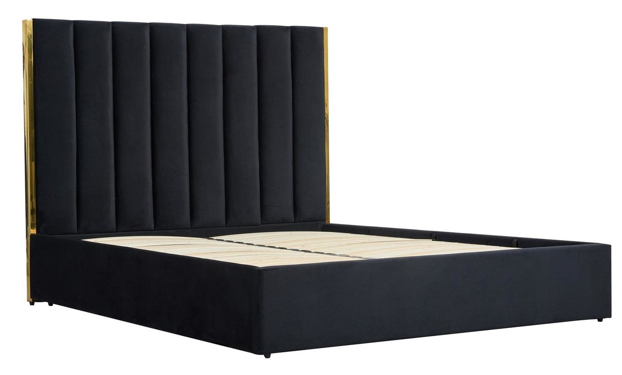 Double Bed Manchester | size: Length: 214cm, Width: 171cm, Height: 33cm | color: Black/Gold | image: 1 | variant: 1003386