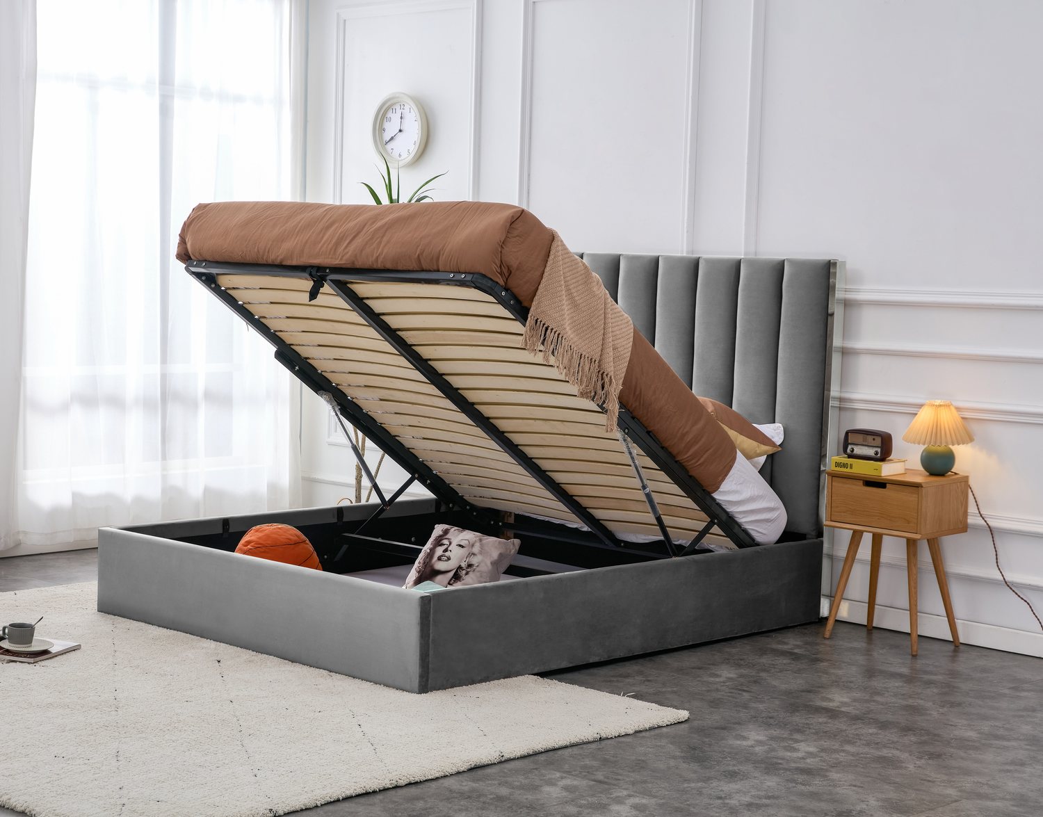 Double Bed Manchester | size: Length: 214cm, Width: 171cm, Height: 33cm | color: Grey/Silver | image: 3 | variant: 1003387