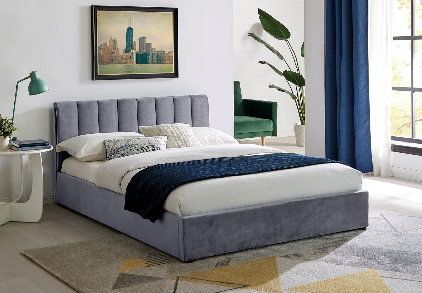 Double Bed Montreal Velvet 1 | size: Length: 215cm, Width: 167cm, Height: 79cm | color: Gray | image: 1 | variant: 1012333