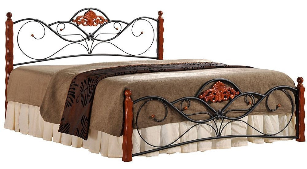 Double Bed Valentina | size: Length: 200cm, Width: 160cm, Height: 104cm | color: Black/Cherry wood | image: 1 | variant: 1010950