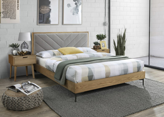Double Bed West Dunstable | size: Length: 208cm, Width: 165cm, Height: 100cm | color: Oak/Grey | image: 1 | variant: 1007187