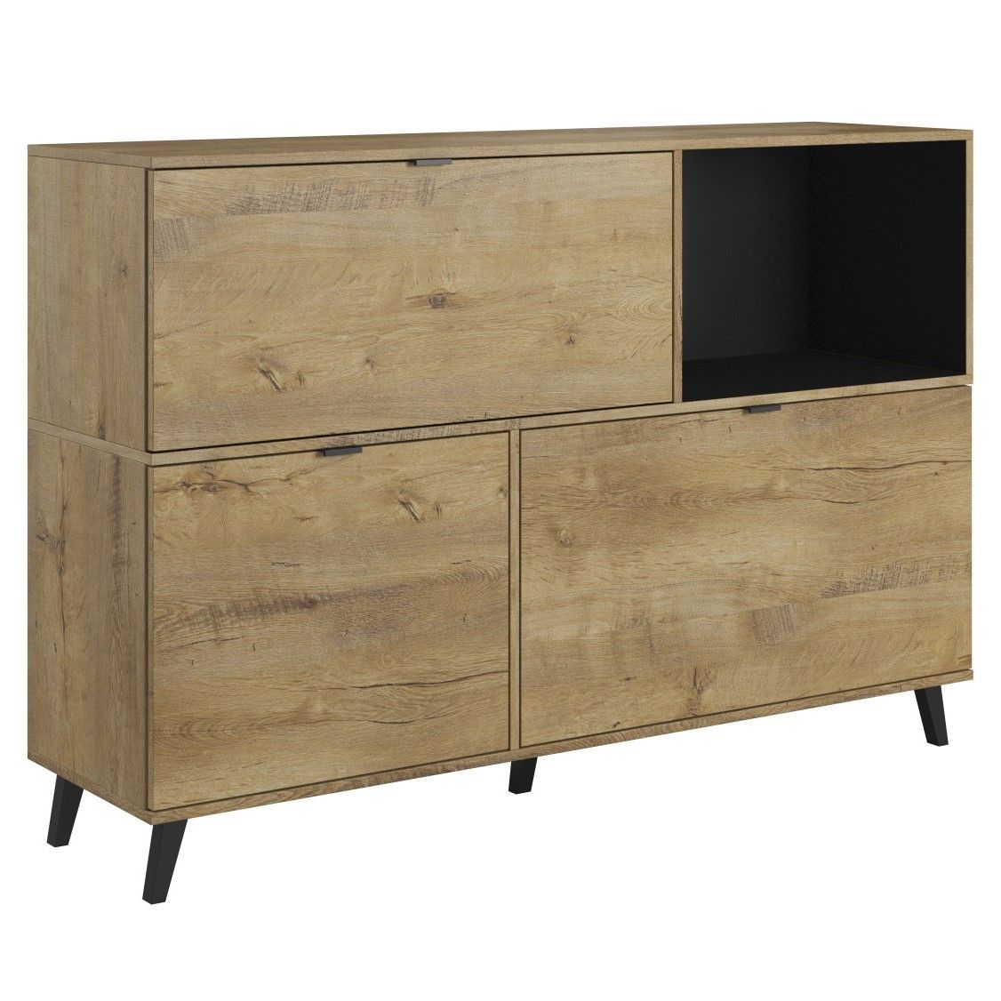 Dresser East Rimini | size: Width: 150cm, Height: 100cm, Depth: 45cm | color: Black/Oak | image: 1 | variant: 1006635