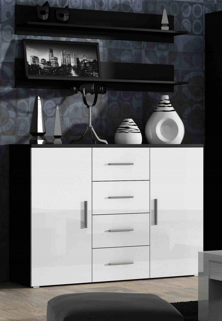 Dresser West Addlestone | size: Length: 38cm, Width: 132cm, Height: 92cm | color: White/Black | image: 0 | variant: 1007228