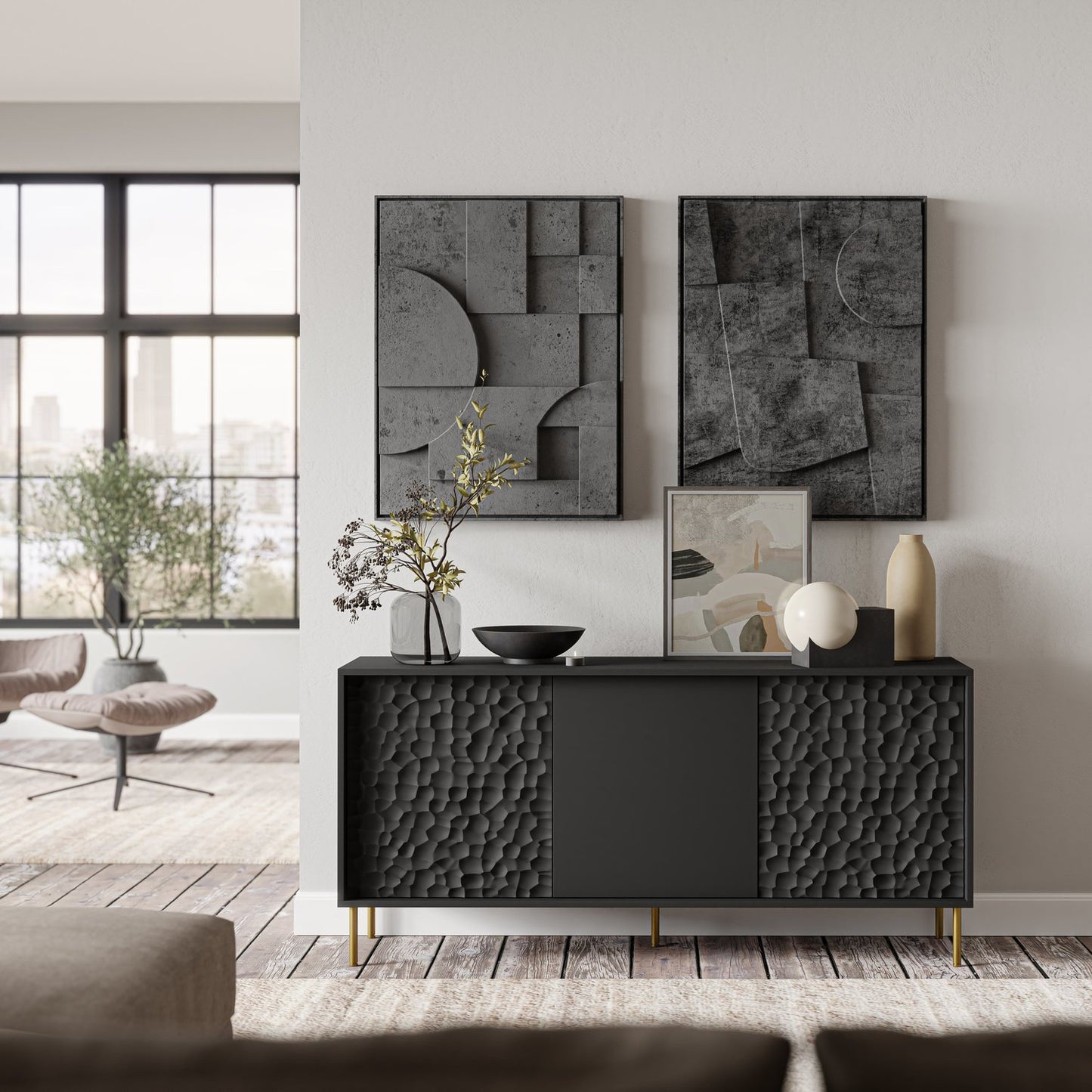 Dresser West Thame | size: Length: 41cm, Width: 155cm, Height: 73cm | color: Black | image: 2 | variant: 1007334