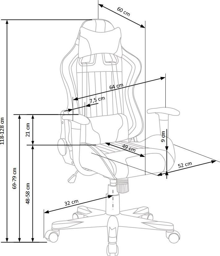 Gaming Chair West Exeter | size: Width: 64cm, Height: 128cm, Depth: 60cm | color: Blue | image: 7 | variant: 1007076