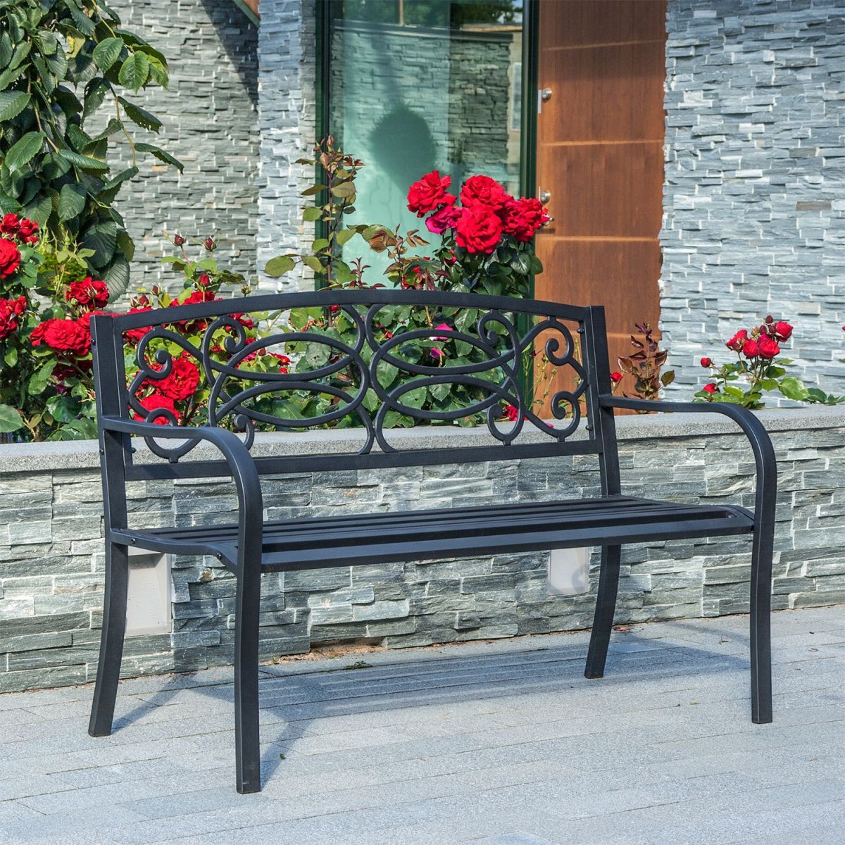 Garden Bench East Caterham | size: Length: 128cm, Width: 59cm, Height: 85cm | color: Black | image: 2 | variant: 1005213