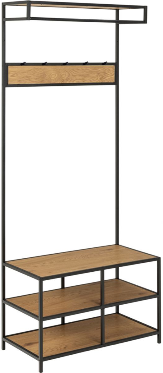 Hallway Furniture Set Aberystwyth | size: Width: 77cm, Height: 185cm, Depth: 40cm | color: Black/Oak | image: 1 | variant: 1005839