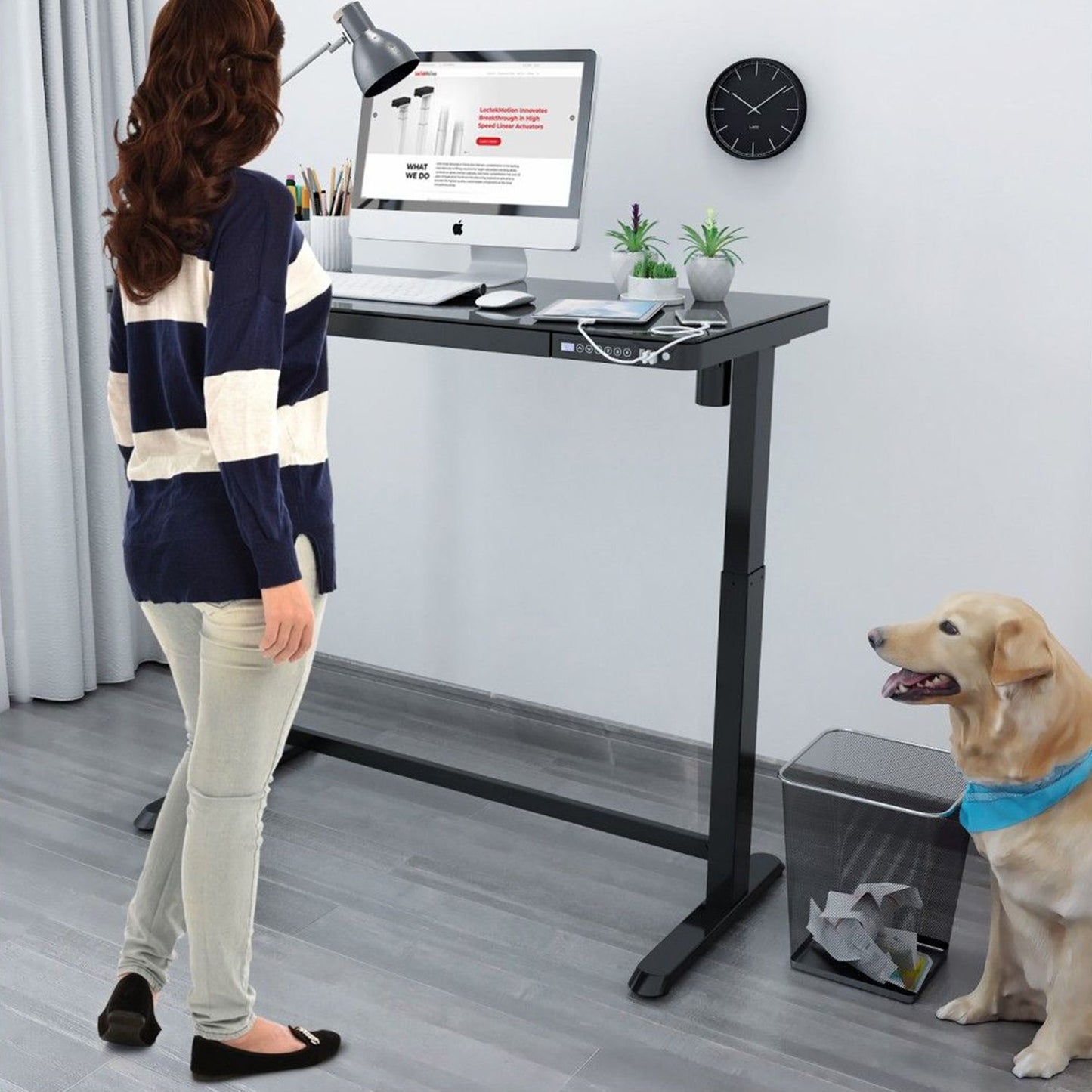 Height Adjustable Desk Bologna | size: Length: 60cm, Width: 120cm, Height: 121cm | color: Black / Black | image: 3 | variant: 1005900