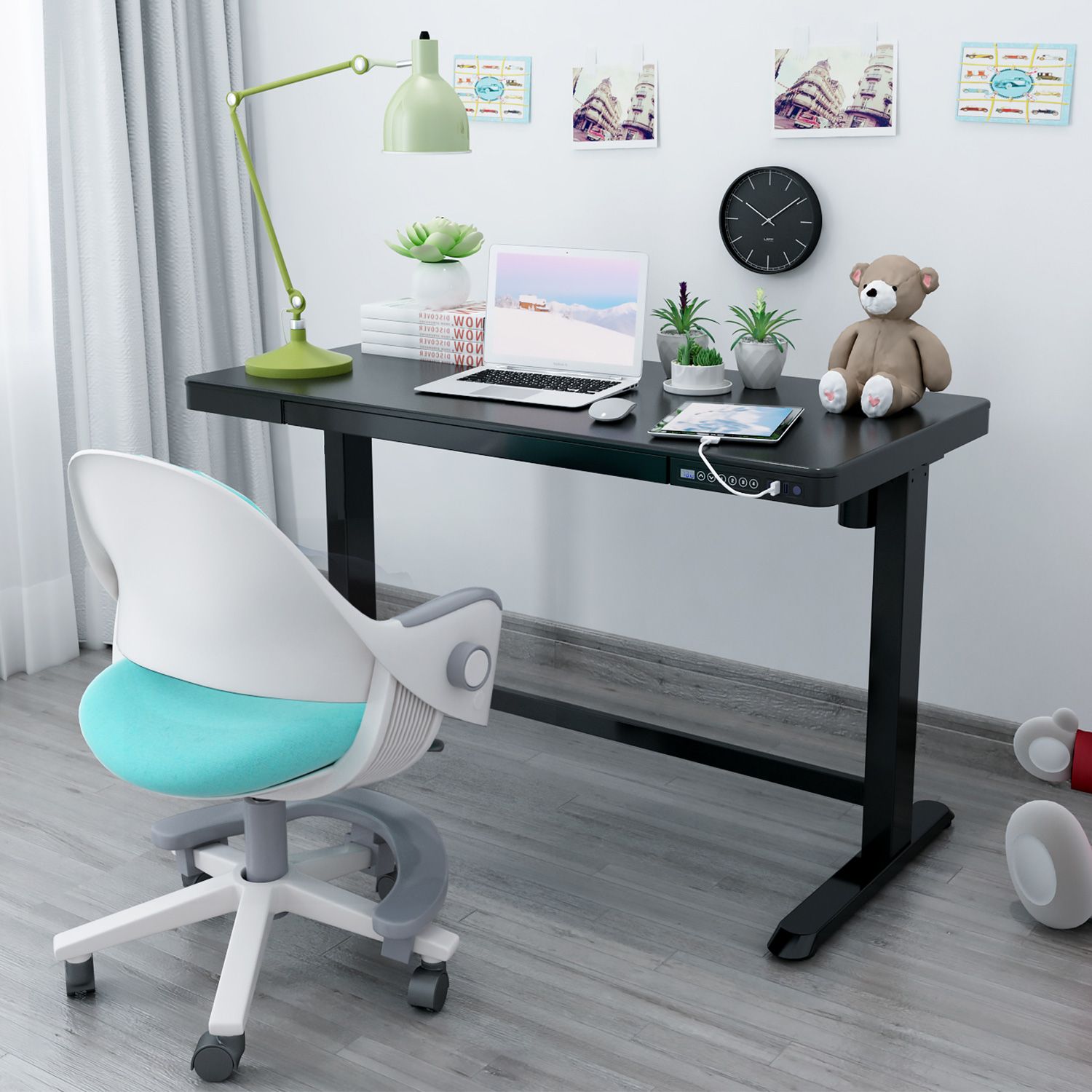 Height Adjustable Desk Bologna | size: Length: 60cm, Width: 120cm, Height: 121cm | color: Black / Black | image: 5 | variant: 1005900