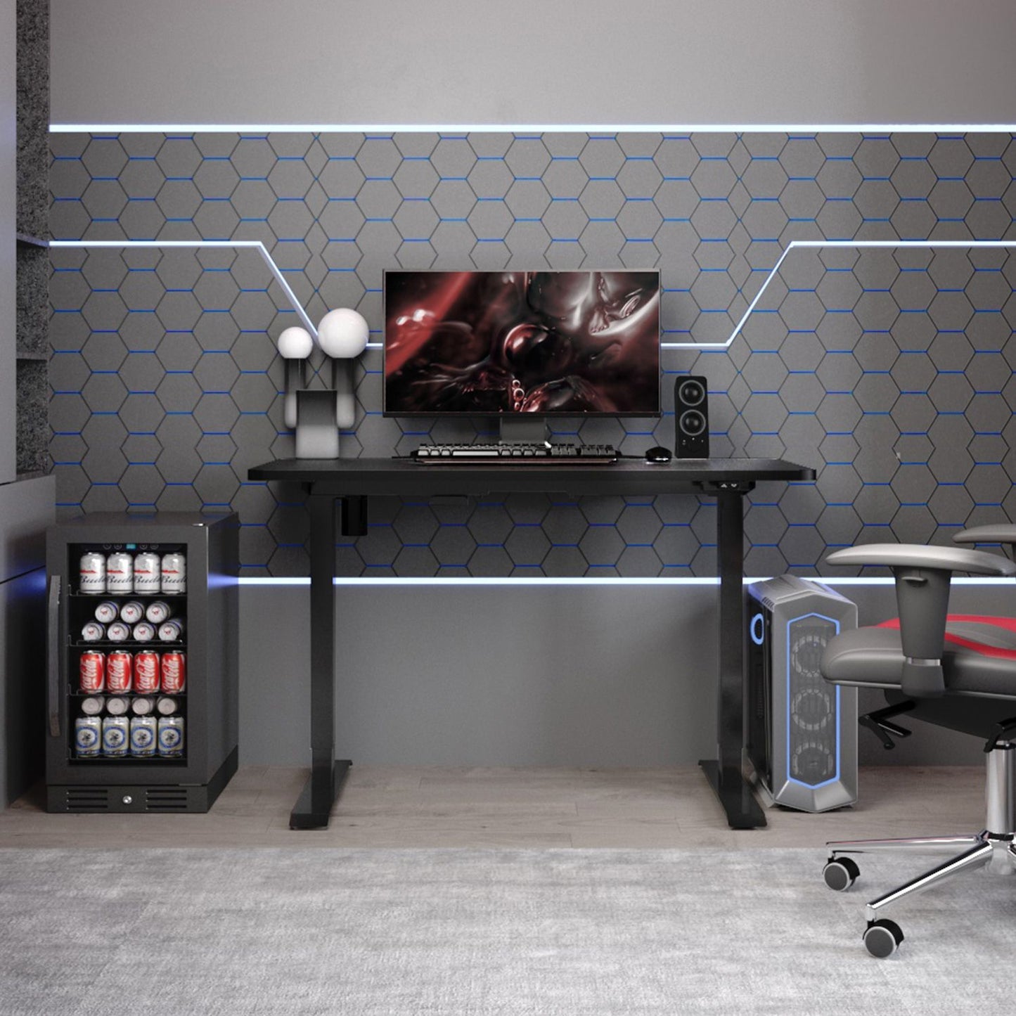 Height Adjustable Desk Bologna | size: Length: 80cm, Width: 140cm, Height: 121cm | color: Black / Black | image: 1 | variant: 1005920