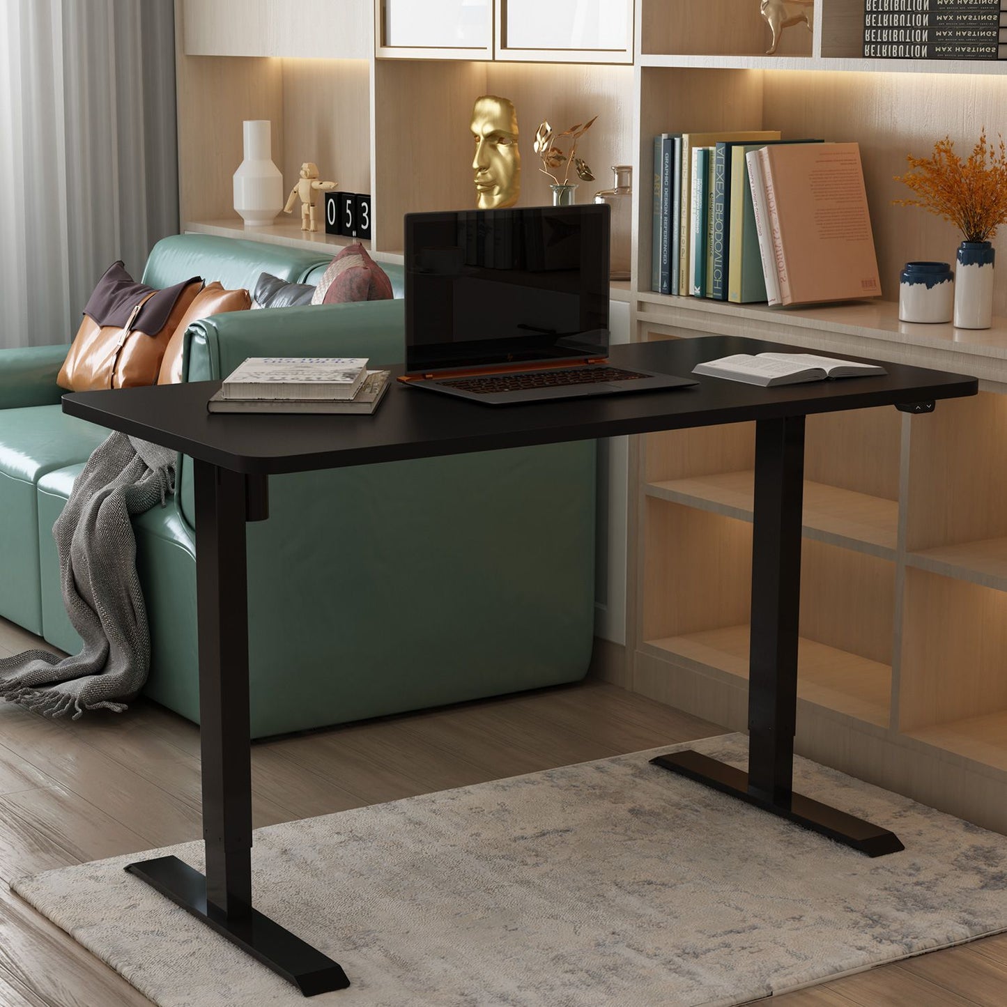 Height Adjustable Desk Bologna | size: Length: 80cm, Width: 140cm, Height: 121cm | color: Black / Black | image: 2 | variant: 1005920