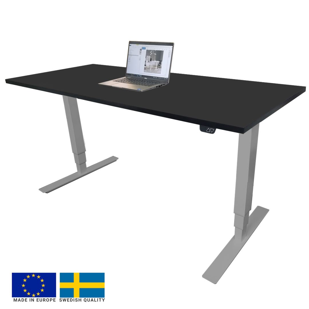 Height Adjustable Desk East Canterbury | size: Length: 70cm, Width: 140cm, Height: 129.1cm | color: Black / Gray | image: 0 | variant: 1004665