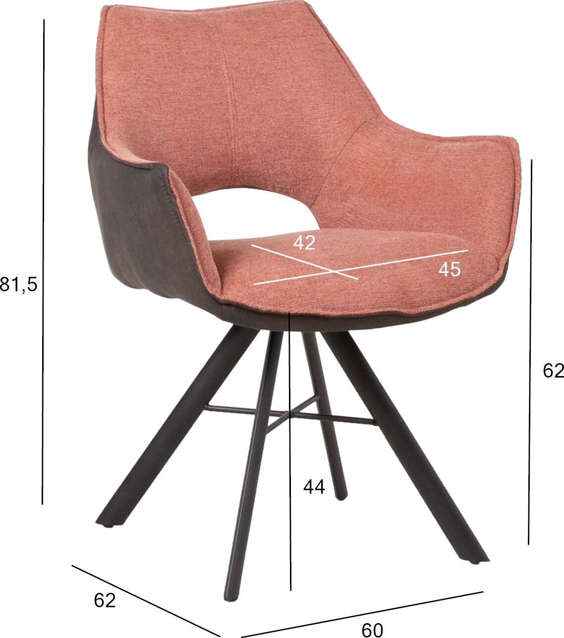Kitchen Chair Bromley | size: Width: 60cm, Height: 81.5cm, Depth: 62cm | color: Pink | image: 3 | variant: 1000825