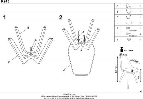 Kitchen Chair K245 | size: Width: 48cm, Height: 83cm, Depth: 44cm | color: White | image: 5 | variant: 1011467