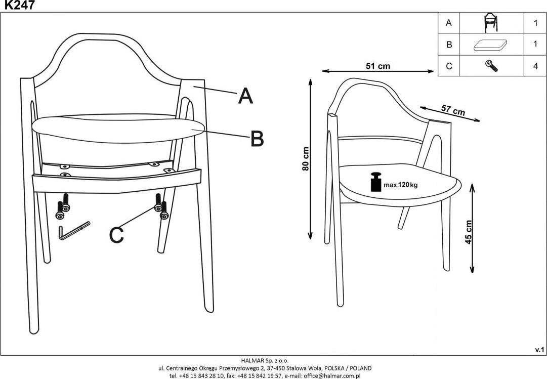 Kitchen Chair K247 | size: Width: 51cm, Height: 80cm, Depth: 57cm | color: Gray | image: 7 | variant: 1003099