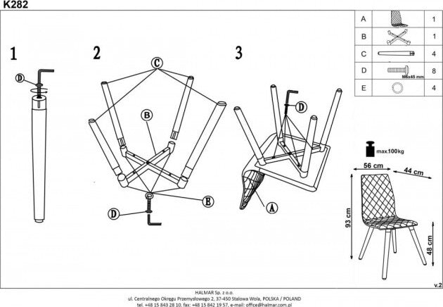 Kitchen Chair K282 | size: Width: 56cm, Height: 93cm, Depth: 44cm | color: Gray | image: 8 | variant: 1003104