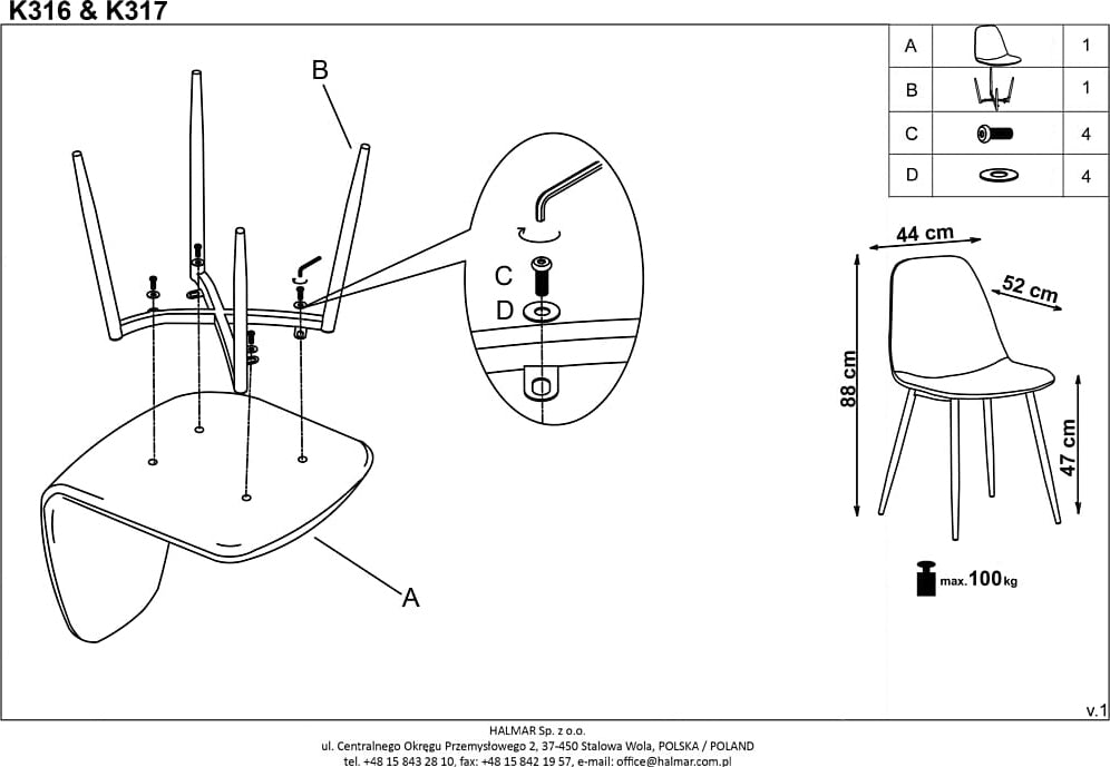 Kitchen Chair K316 | size: Width: 44cm, Height: 87cm, Depth: 56cm | color: Gray | image: 8 | variant: 1011433